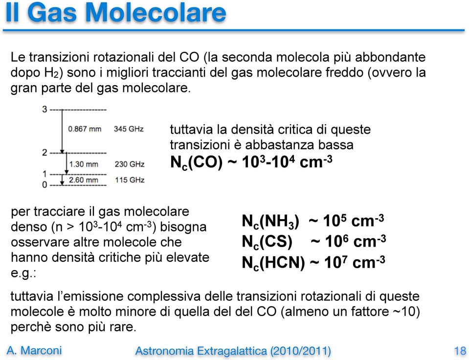 tuttavia la densità critica di queste transizioni è abbastanza bassa N c (CO) ~ 10 3-10 4 cm -3 per tracciare il gas molecolare denso (n > 10 3-10 4 cm -3 ) bisogna