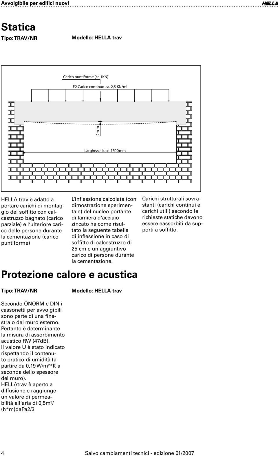 cementazione (carico puntiforme) L inflessione calcolata (con dimostrazione sperimentale) del nucleo portante di lamiera d acciaio zincato ha come risultato la seguente tabella di inflessione in caso