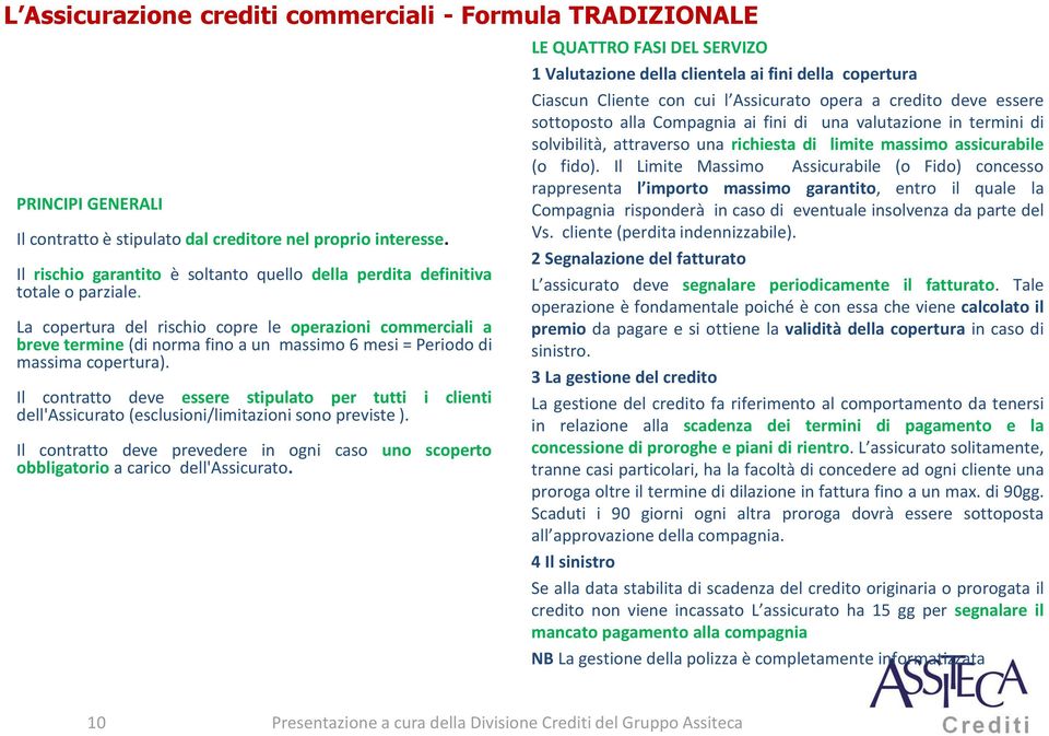 La copertura del rischio copre le operazioni commerciali a breve termine (di norma fino a un massimo 6 mesi = Periodo di massima copertura).