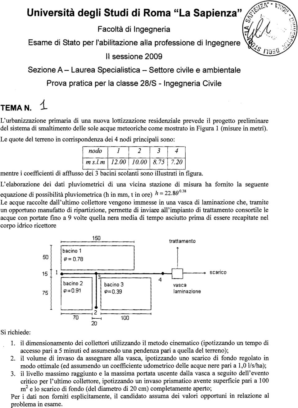 primaria di una nuova lottizzazione residenziale prevede il progetto preliminare del sistema di smaltimento delle sole acque meteoriche come mostrato in Figura 1 (misure in metri).