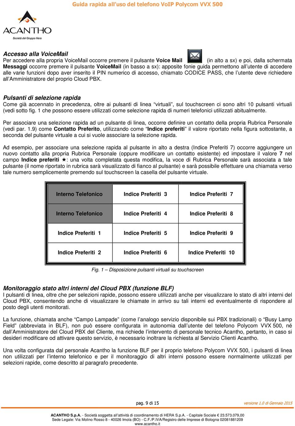 proprio Cloud PBX. Pulsanti di selezione rapida Come già accennato in precedenza, oltre ai pulsanti di linea virtuali, sul touchscreen ci sono altri 10 pulsanti virtuali (vedi sotto fig.