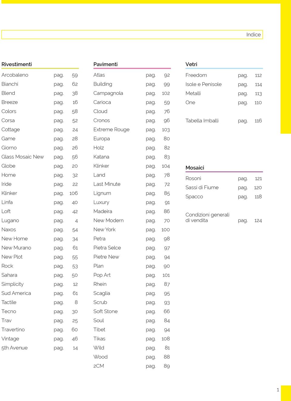 12 Sud America pag. 61 Tactile pag. 8 Tecno pag. 30 Trav pag. 25 Travertino pag. 60 Vintage pag. 46 5th Avenue pag. 14 Pavimenti Atlas pag. 92 Building pag. 99 Campagnola pag. 102 Carioca pag.