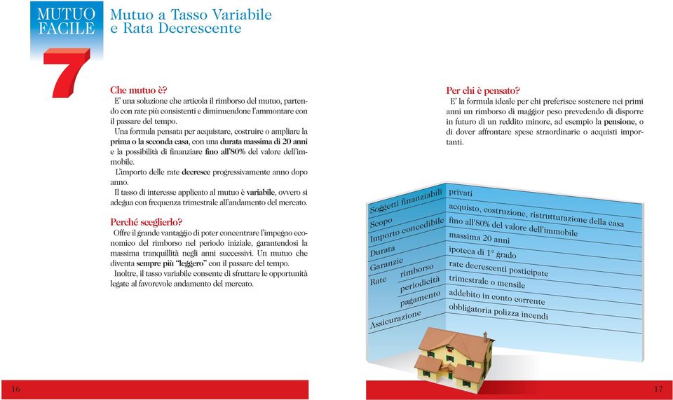 L importo delle rate decresce progressivamente anno dopo anno. Il tasso di interesse applicato al mutuo è variabile, ovvero si adegua con frequenza trimestrale all andamento del mercato.