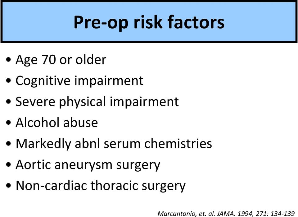 serum chemistries Aortic aneurysm surgery Non-cardiac