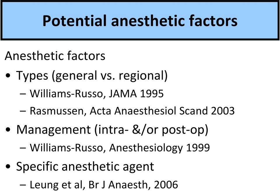 Scand 2003 Management (intra- &/or post-op) Williams-Russo,