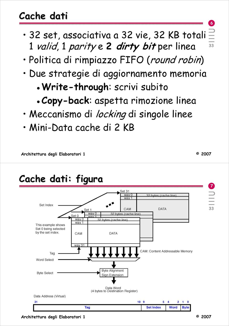 aggiornamento memoria Write-through: scrivi subito Copy-back: aspetta rimozione