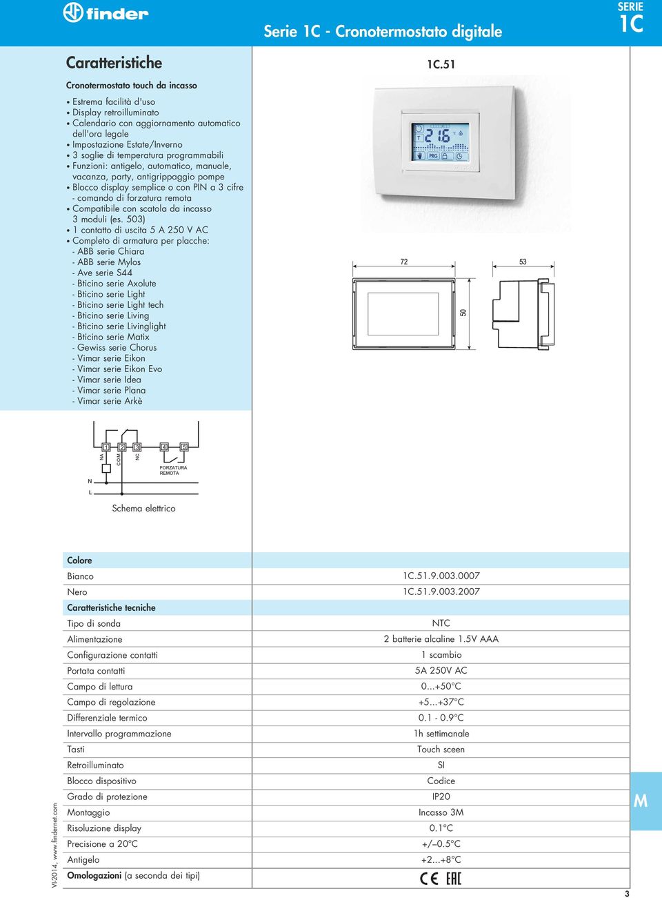 programmabili Funzioni: antigelo, automatico, manuale, vacanza, party, antigrippaggio pompe Blocco display semplice o con PI a 3 cifre - comando di forzatura remota Compatibile con scatola da incasso