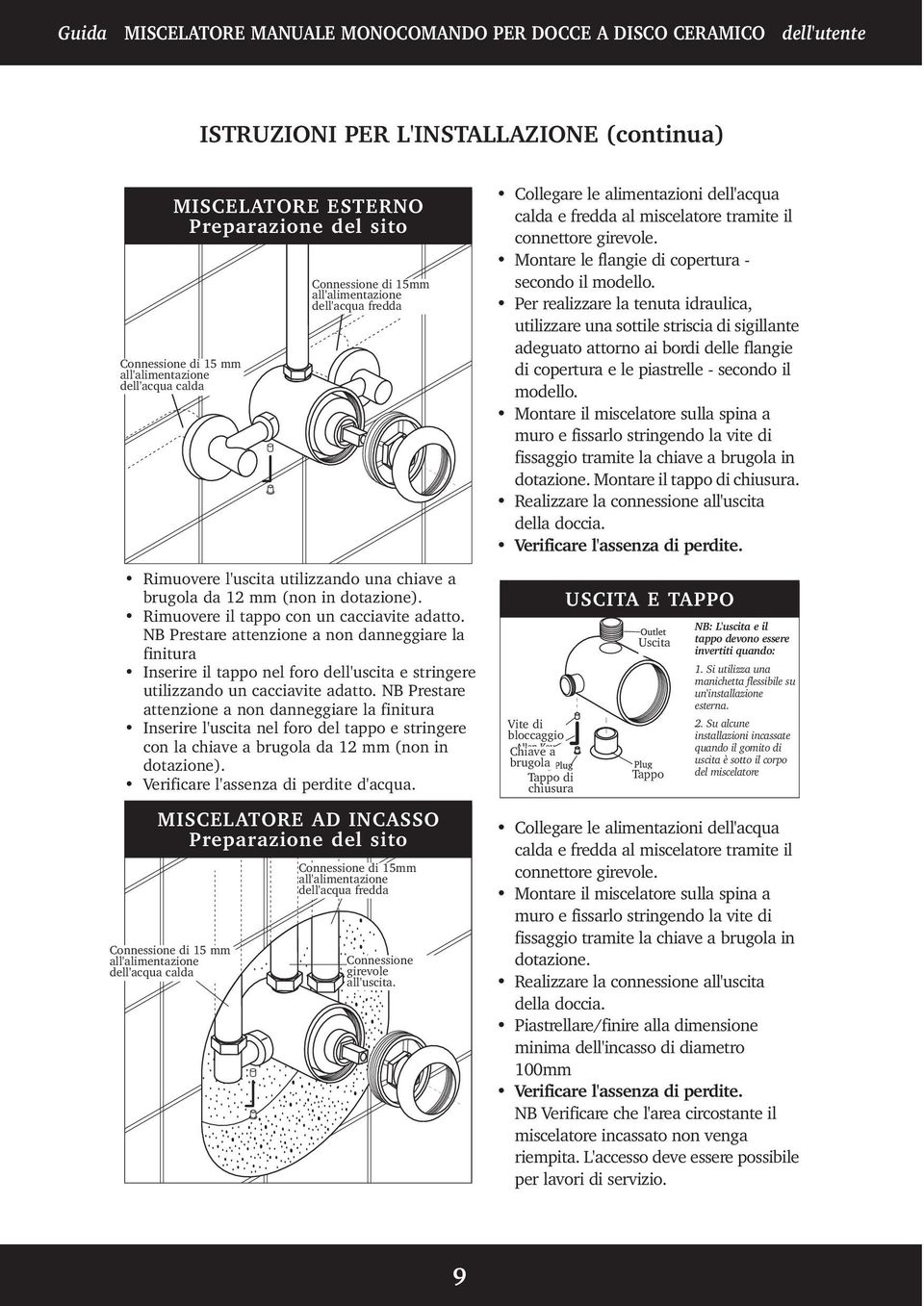 NB Prestare attenzione a non danneggiare la finitura Inserire il tappo nel foro dell'uscita e stringere utilizzando un cacciavite adatto.