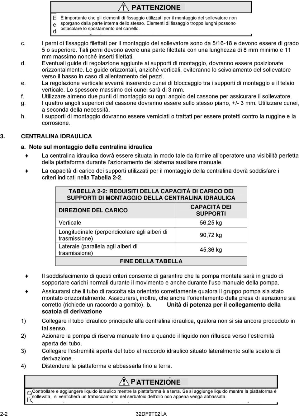 Tali perni devono avere una parte filettata con una lunghezza di 8 mm minimo e 11 mm massimo nonché inserti filettati. d. Eventuali guide di regolazione aggiunte ai supporti di montaggio, dovranno essere posizionate orizzontalmente.