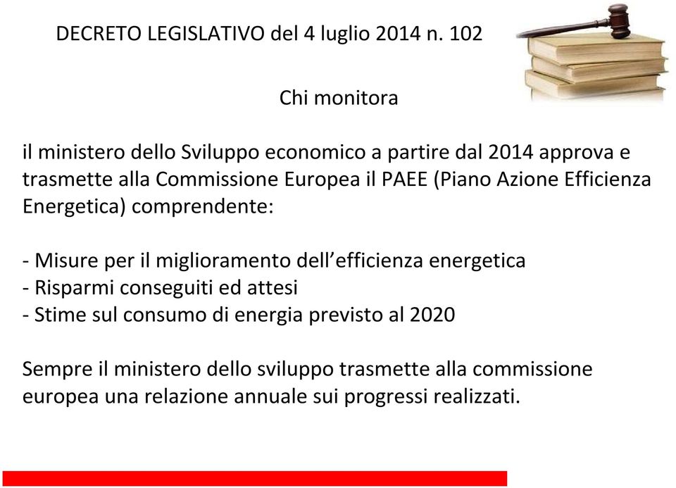 il PAEE (Piano Azione Efficienza Energetica) comprendente: - Misure per il miglioramento dell efficienza energetica -