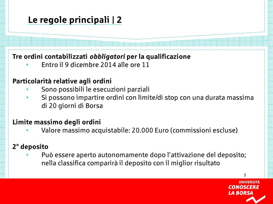 durata massima di 20 giorni di Borsa Limite massimo degli ordini Valore massimo acquistabile: 20.