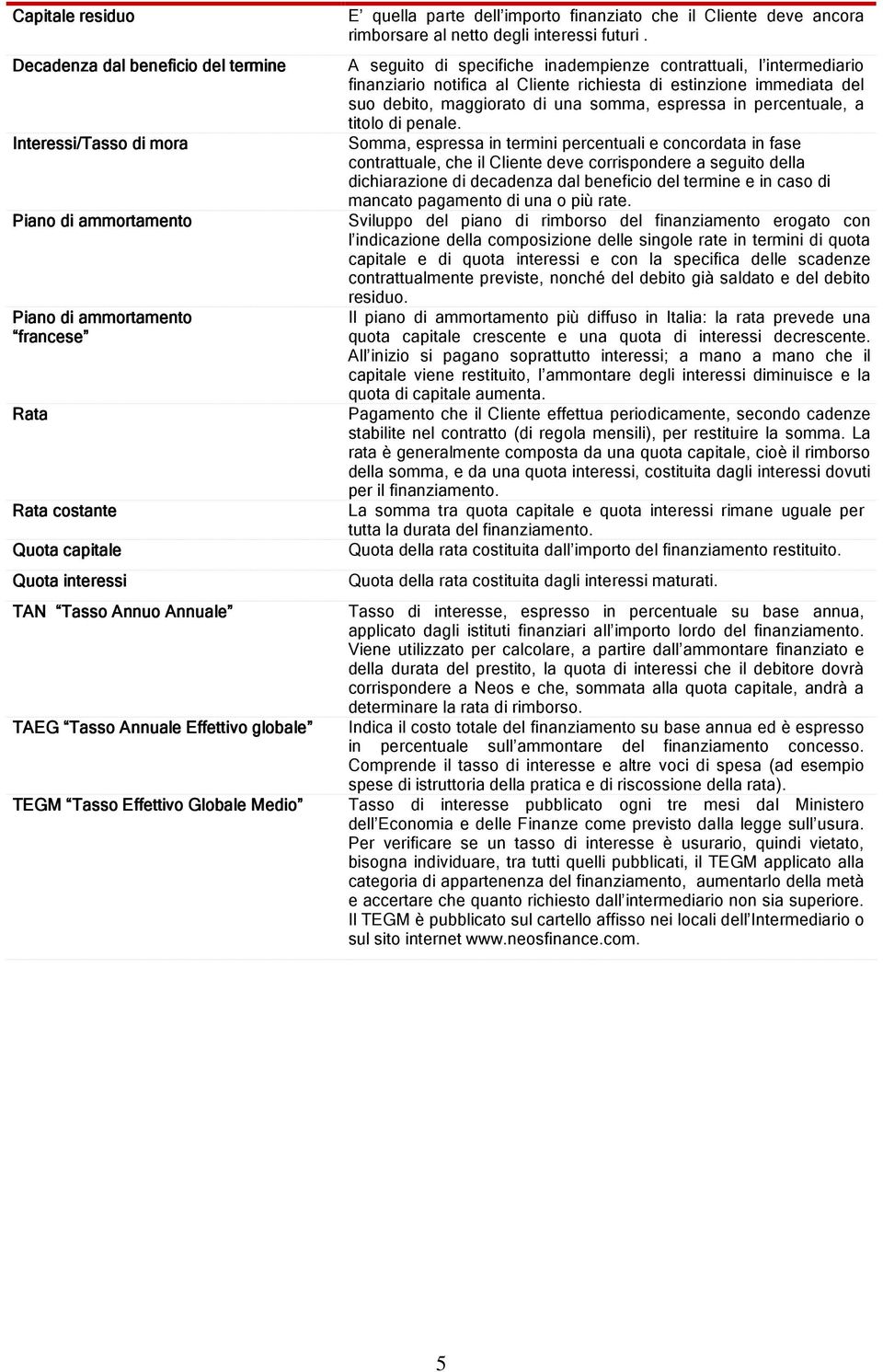 A seguito di specifiche inadempienze contrattuali, l intermediario finanziario notifica al Cliente richiesta di estinzione immediata del suo debito, maggiorato di una somma, espressa in percentuale,