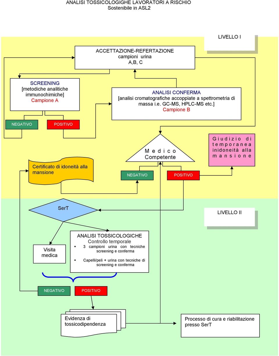 ] Campione B NEGATIVO POSITIVO Certificato di idoneità alla mansione NEGATIVO Medico Competente POSITIVO Giudizio di temporanea inidoneità alla mansione SerT LIVELLO II Visita