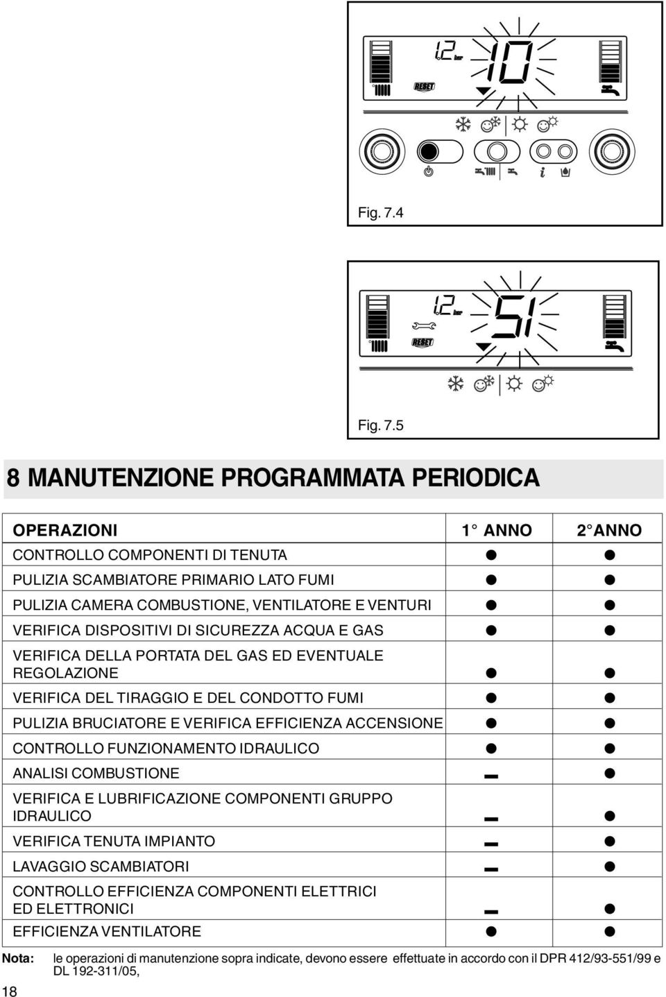 VERIFICA DISPOSITIVI DI SICUREZZA ACQUA E GAS VERIFICA DELLA PORTATA DEL GAS ED EVENTUALE REGOLAZIONE VERIFICA DEL TIRAGGIO E DEL CONDOTTO FUMI PULIZIA BRUCIATORE E VERIFICA EFFICIENZA