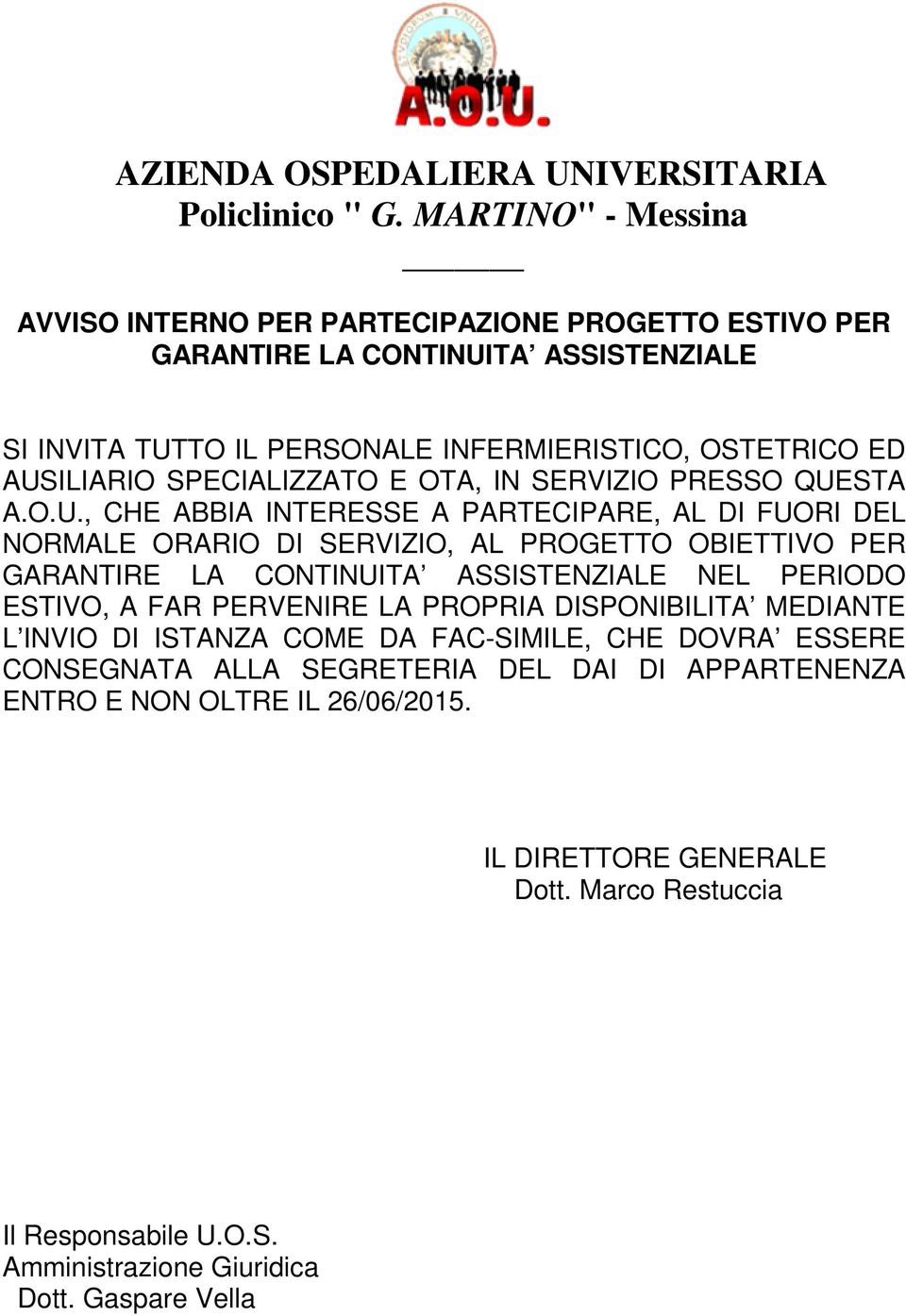 SPECIALIZZATO E OTA, IN SERVIZIO PRESSO QUE