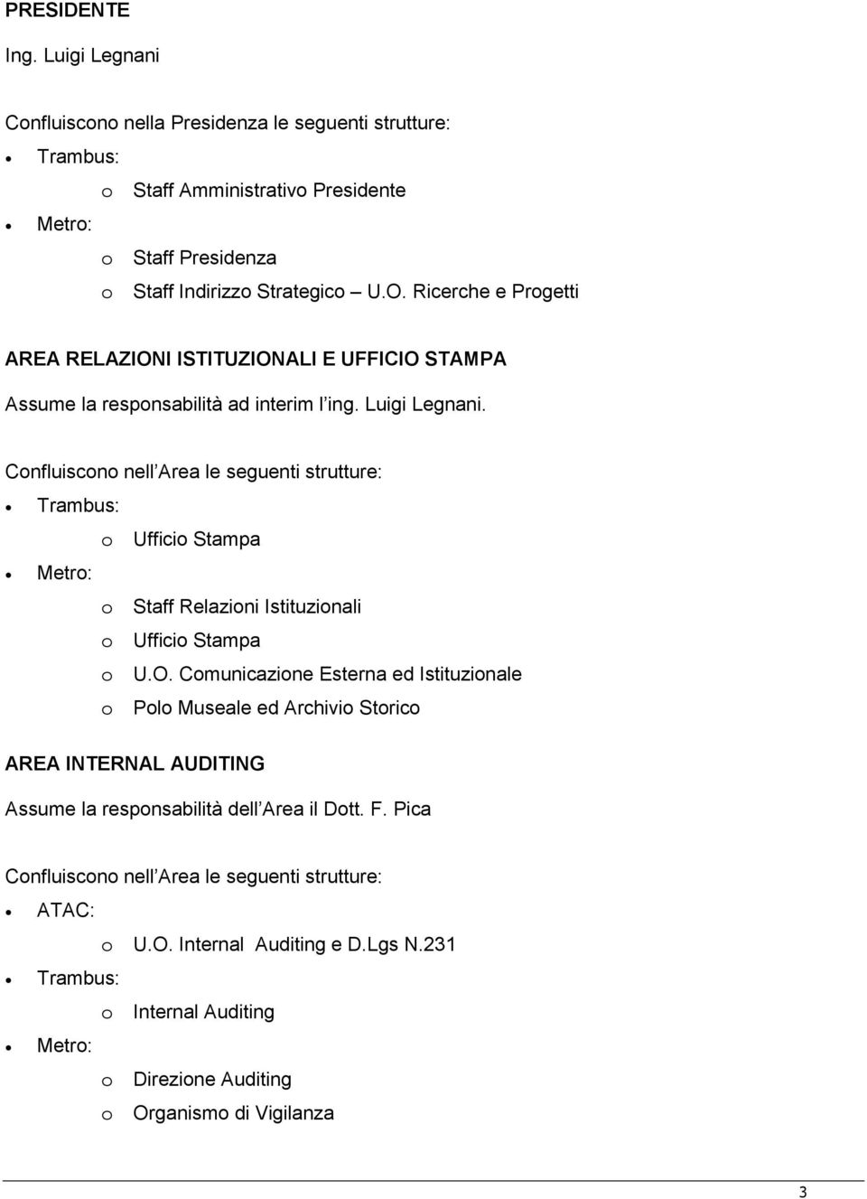 Confluiscono nell Area le seguenti strutture: o Ufficio Stampa o Staff Relazioni Istituzionali o Ufficio Stampa o U.O.