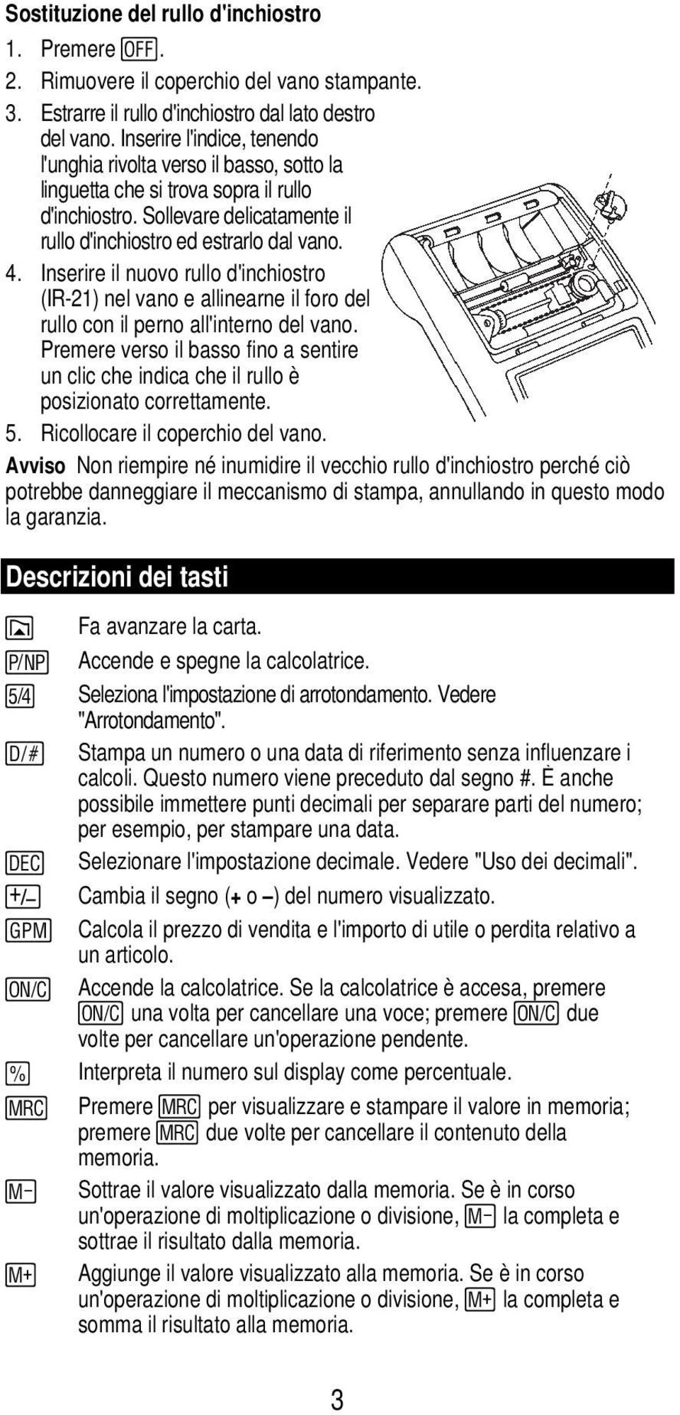 Inserire il nuovo rullo d'inchiostro (IR-21) nel vano e allinearne il foro del rullo con il perno all'interno del vano.