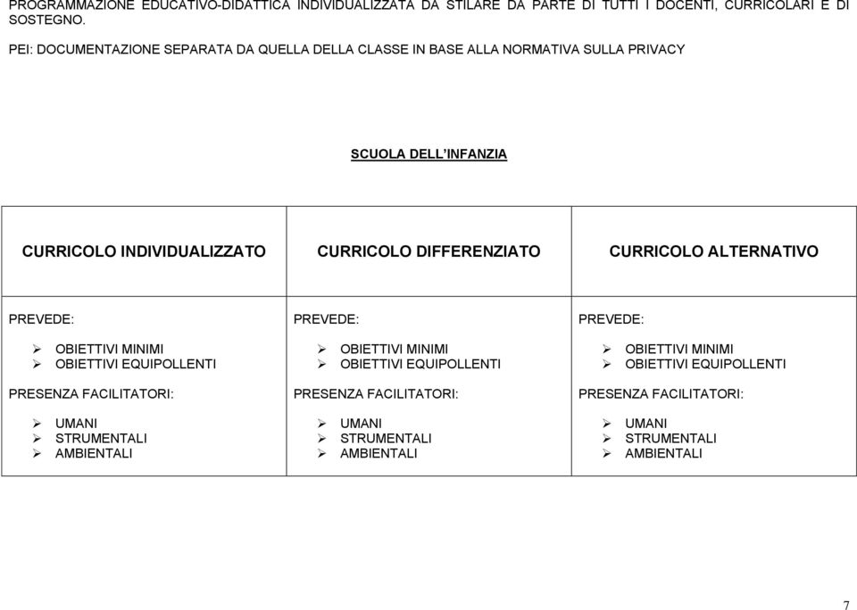 PEI: DOCUMENTAZIONE SEPARATA DA QUELLA DELLA CLASSE IN BASE ALLA NORMATIVA