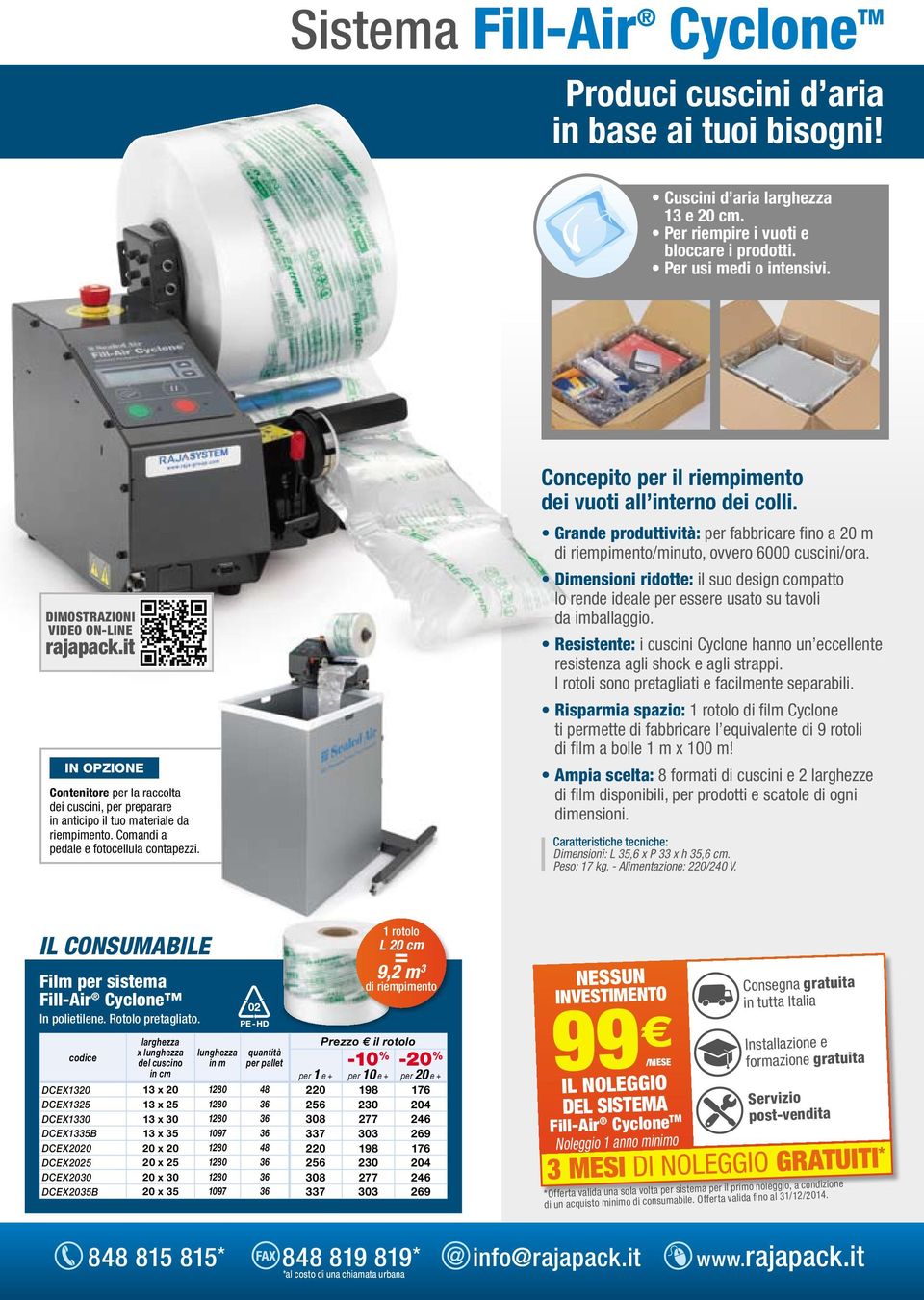 Concepito per il riempimento dei vuoti all interno dei colli. Grande produttività: per fabbricare fino a 20 m /minuto, ovvero 6000 cuscini/ora.