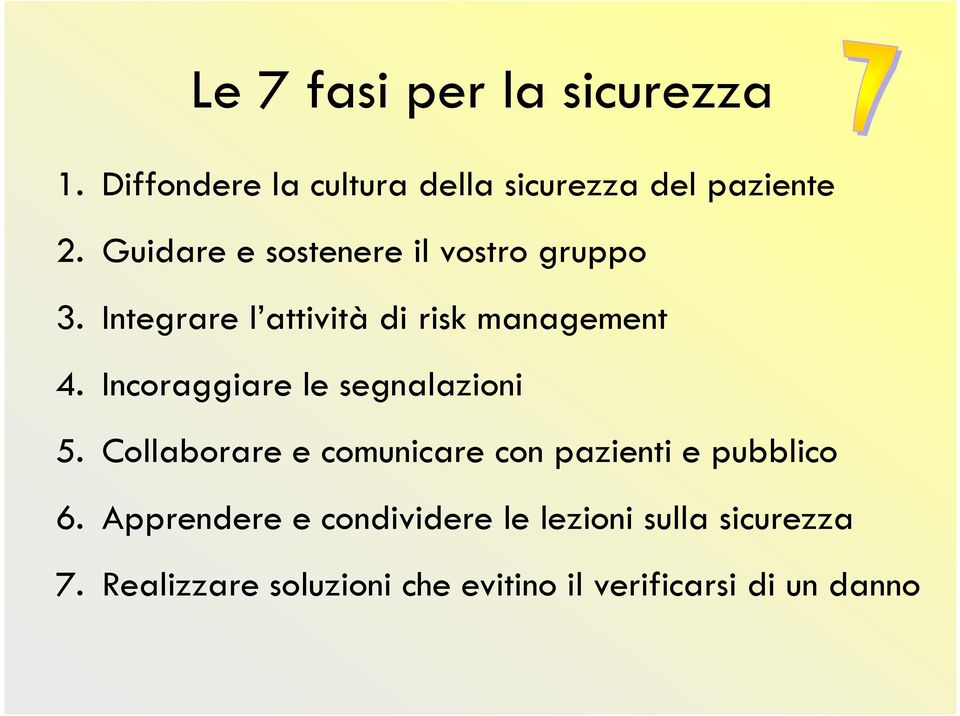 Incoraggiare le segnalazioni 5. Collaborare e comunicare con pazienti e pubblico 6.