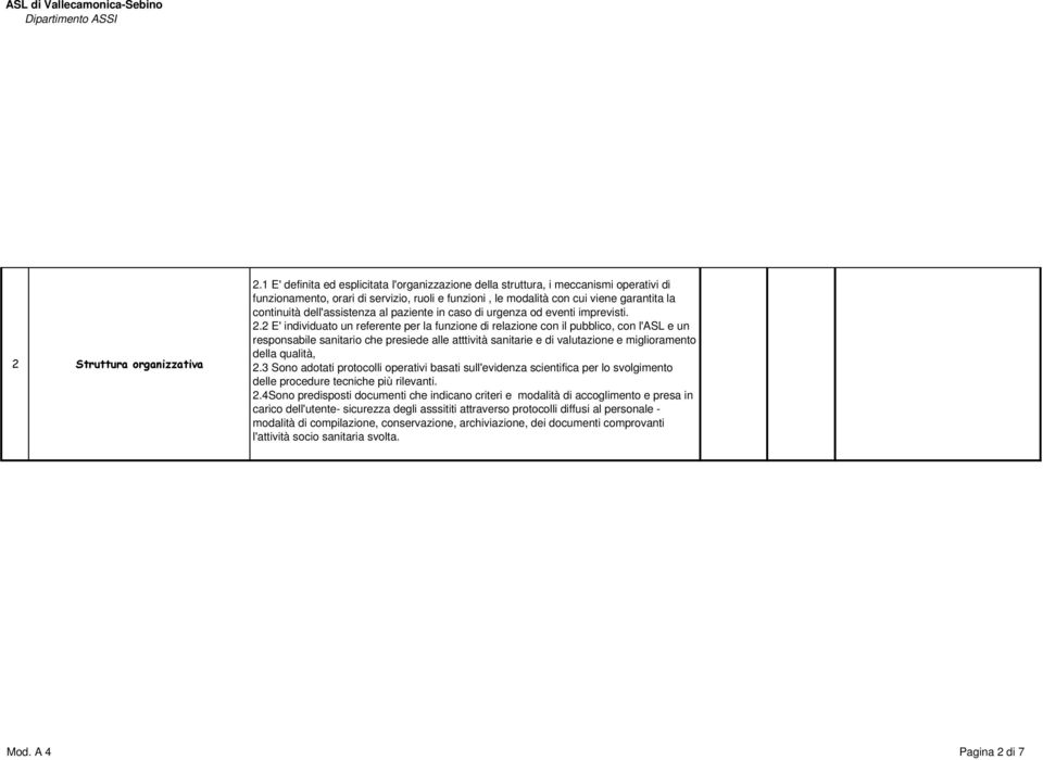 dell'assistenza al paziente in caso di urgenza od eventi imprevisti. 2.