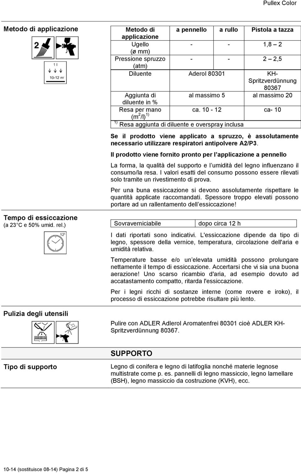 10-12 ca- 10 (m 2 /l) 1) 1) Resa aggiunta di diluente e overspray inclusa Se il prodotto viene applicato a spruzzo, è assolutamente necessario utilizzare respiratori antipolvere A2/P3.