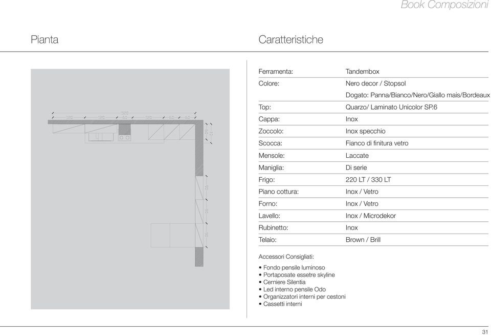 6 specchio Fianco di fi nitura vetro Laccate Di serie 220 LT / 330 LT / Vetro / Vetro / Microdekor Brown / Brill Accessori Consigliati: