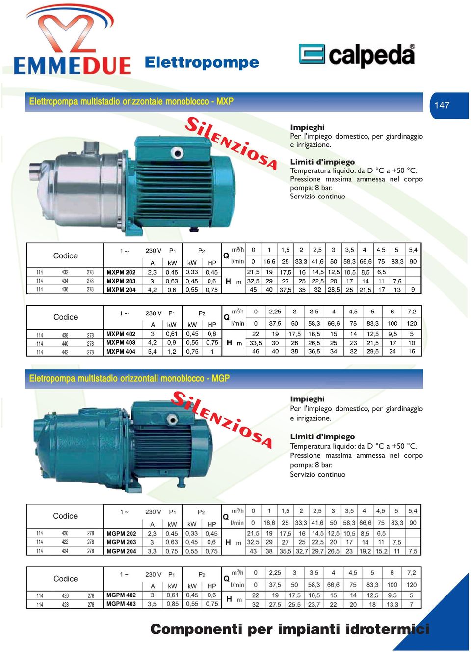 Servizio continuo 432 434 436 438 440 442 Eletropompa multistadio orizzontali monoblocco - MGP Silenziosa Per l'impiego