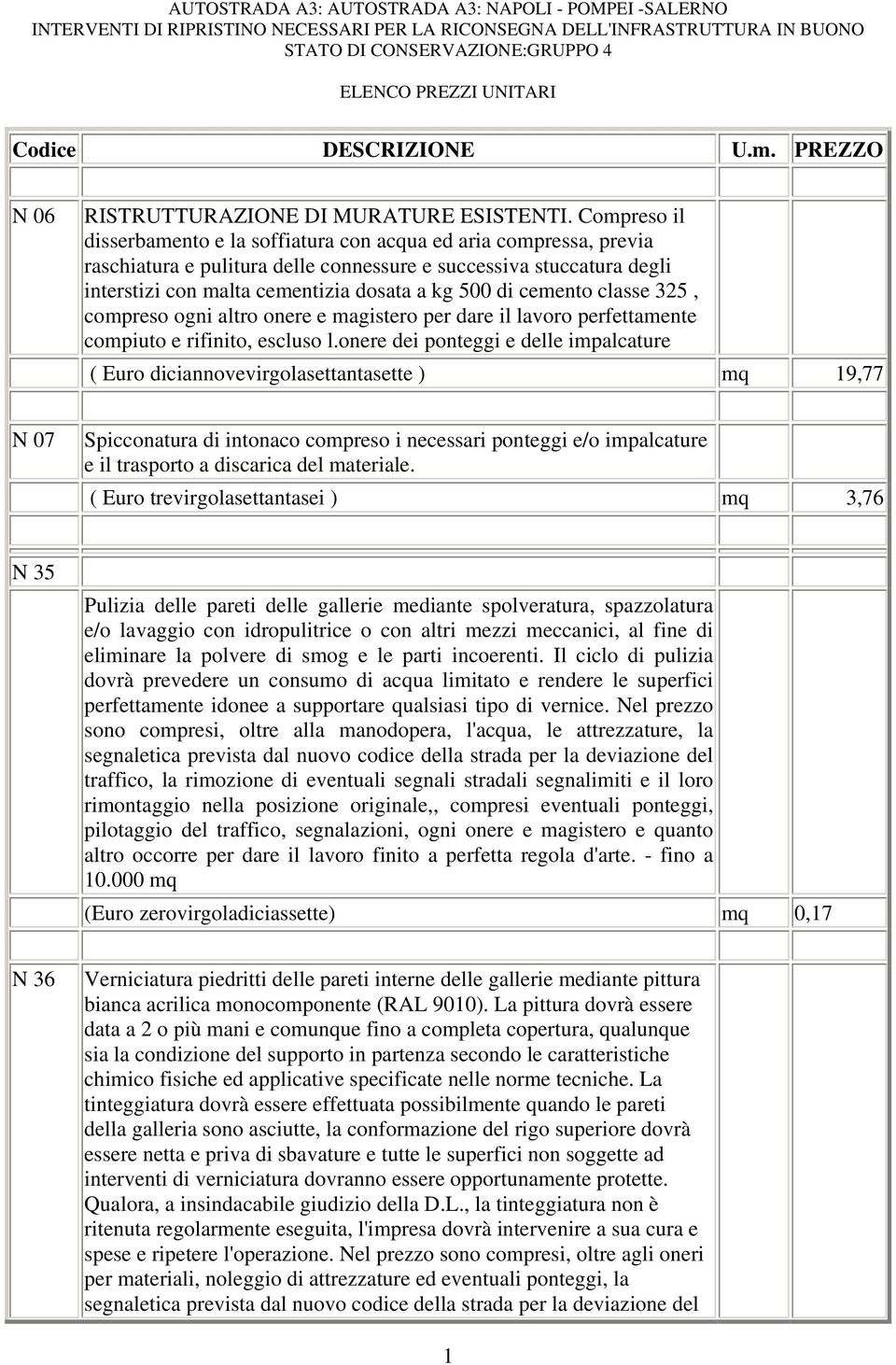 cemento classe 325, compreso ogni altro onere e magistero per dare il lavoro perfettamente compiuto e rifinito, escluso l.