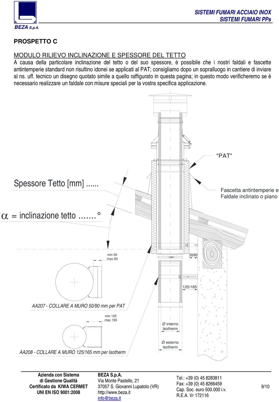 tecnico un disegno quotato simile a quello raffigurato in questa pagina; in questo modo verificheremo se è necessario realizzare un faldale con misure speciali per la vostra specifica