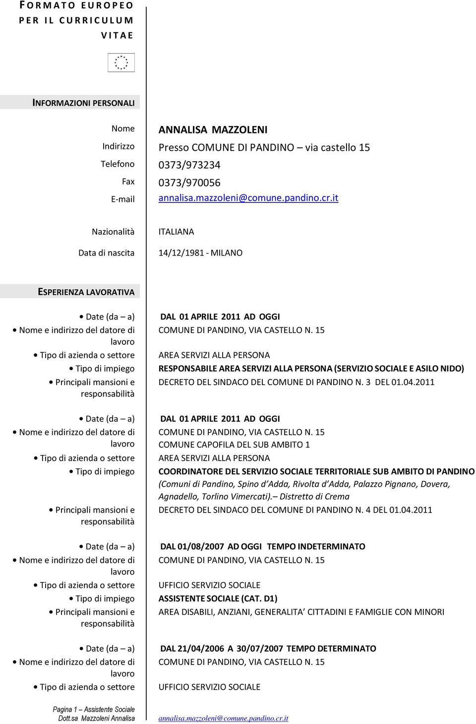 NIDO) DECRETO DEL SINDACO DEL COMUNE DI PANDINO N. 3 DEL 01.04.