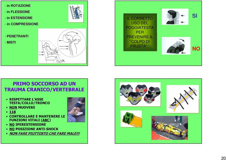 . SI NO PRIMO SOCCORSO AD UN TRAUMA CRANICO/VERTEBRALE RISPETTARE L ASSE TESTA/COLLO/TRONCO NON