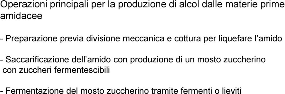 Saccarificazione dell amido con produzione di un mosto zuccherino con