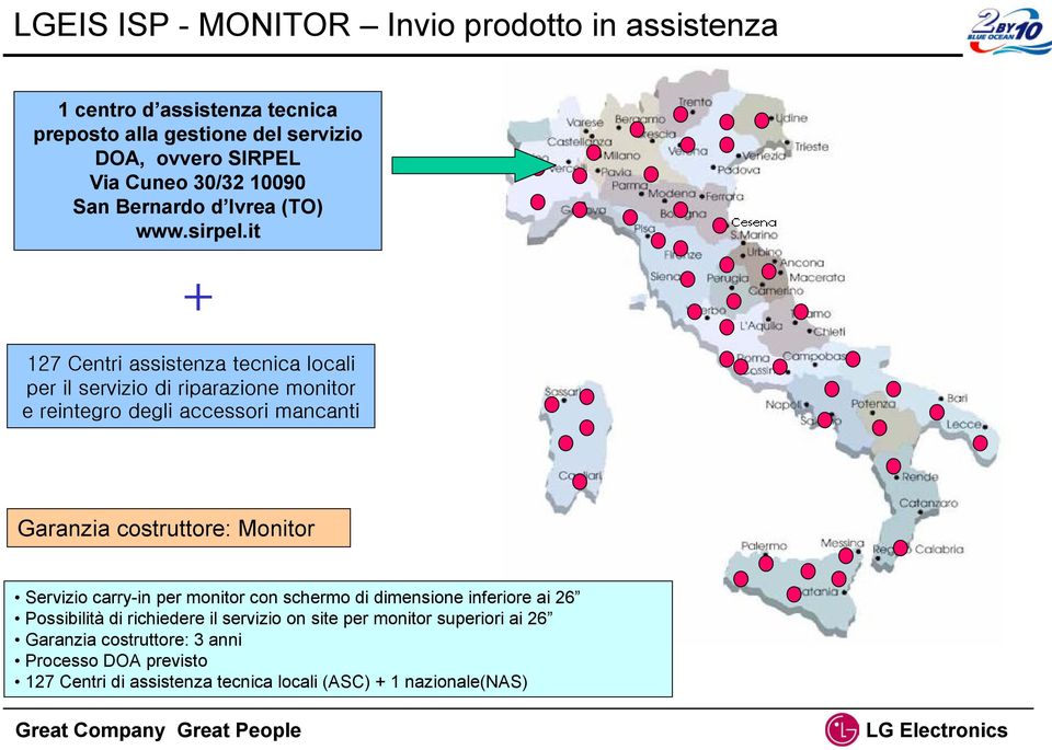 it + 127 Centri assistenza tecnica locali per il servizio di riparazione monitor e reintegro degli accessori mancanti Garanzia costruttore: Monitor