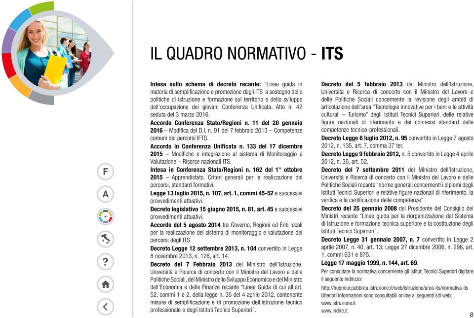 Accordo in Conferenza Unificata n. 133 del 17 dicembre 2015 Modifiche e integrazione al sistema di Monitoraggio e Valutazione Risorse nazionali ITS. Intesa in Conferenza Stato/Regioni n.