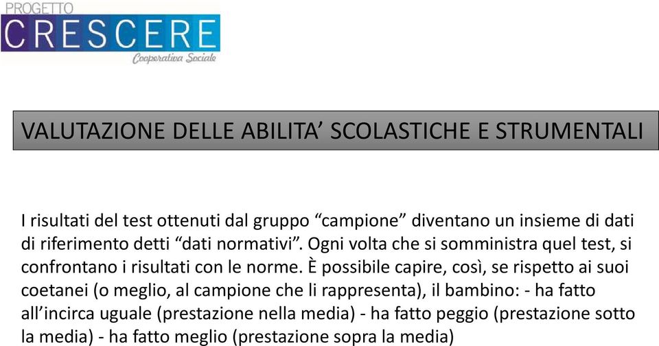 È possibile capire, così, se rispetto ai suoi coetanei (o meglio, al campione che li rappresenta), il bambino: -ha fatto all