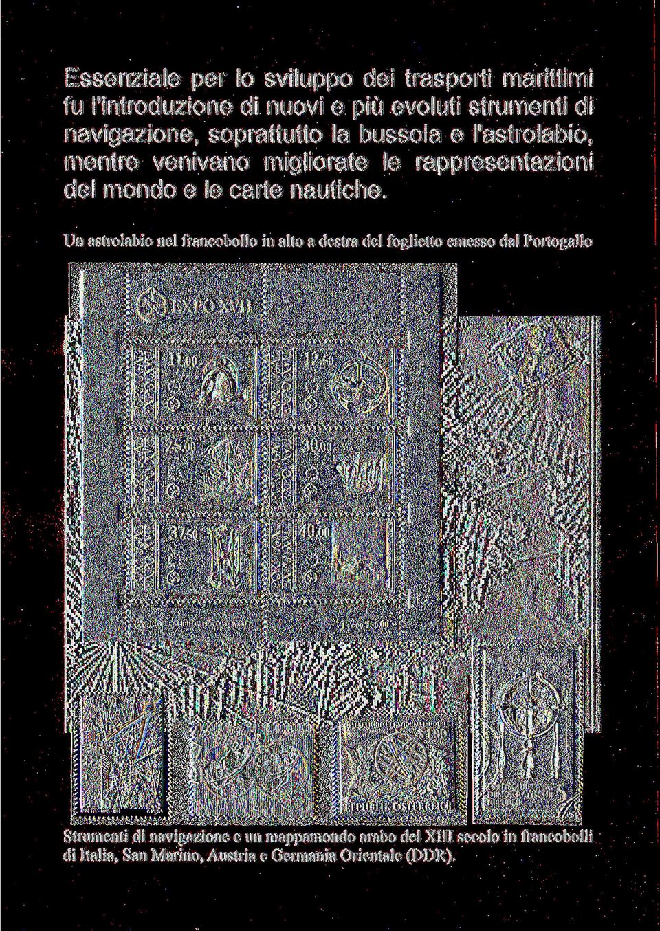 Un astrolabio nel francobollo in alto a destra del foglietto emesso dal Portogallo UTSCHE f.