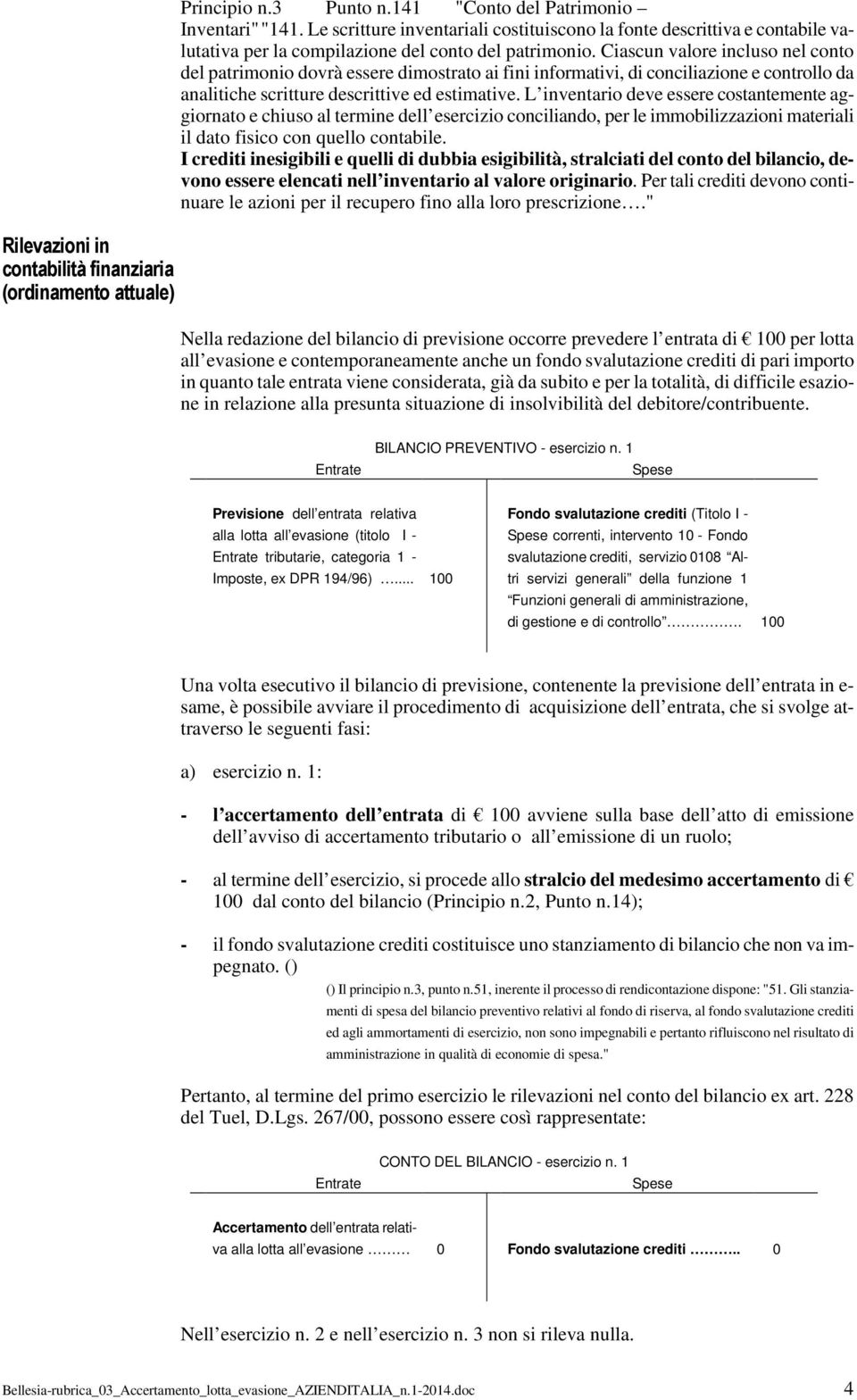 Ciascun valore incluso nel conto del patrimonio dovrà essere dimostrato ai fini informativi, di conciliazione e controllo da analitiche scritture descrittive ed estimative.