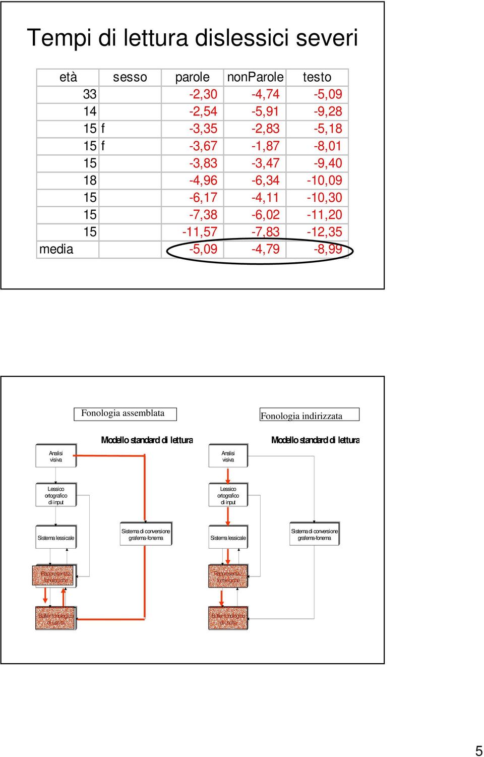 lettura Modello standard di lettura Analisi visiva Analisi visiva Lessico ortografico di input Lessico ortografico di input Sistema lessicale Sistema di conversione