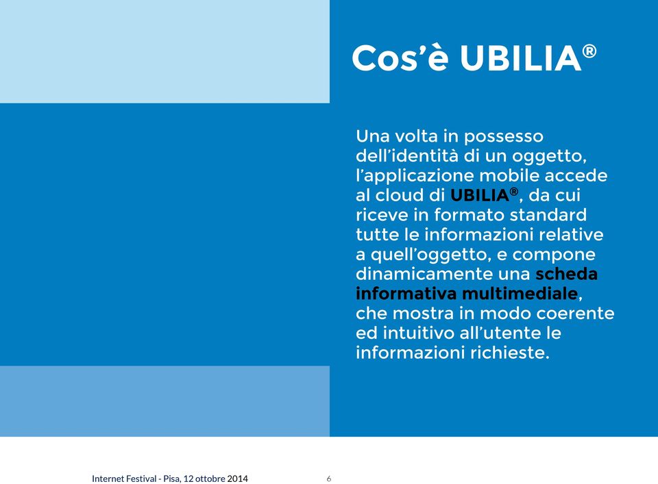 oggetto, e compone dinamicamente una scheda informativa multimediale, che mostra in modo