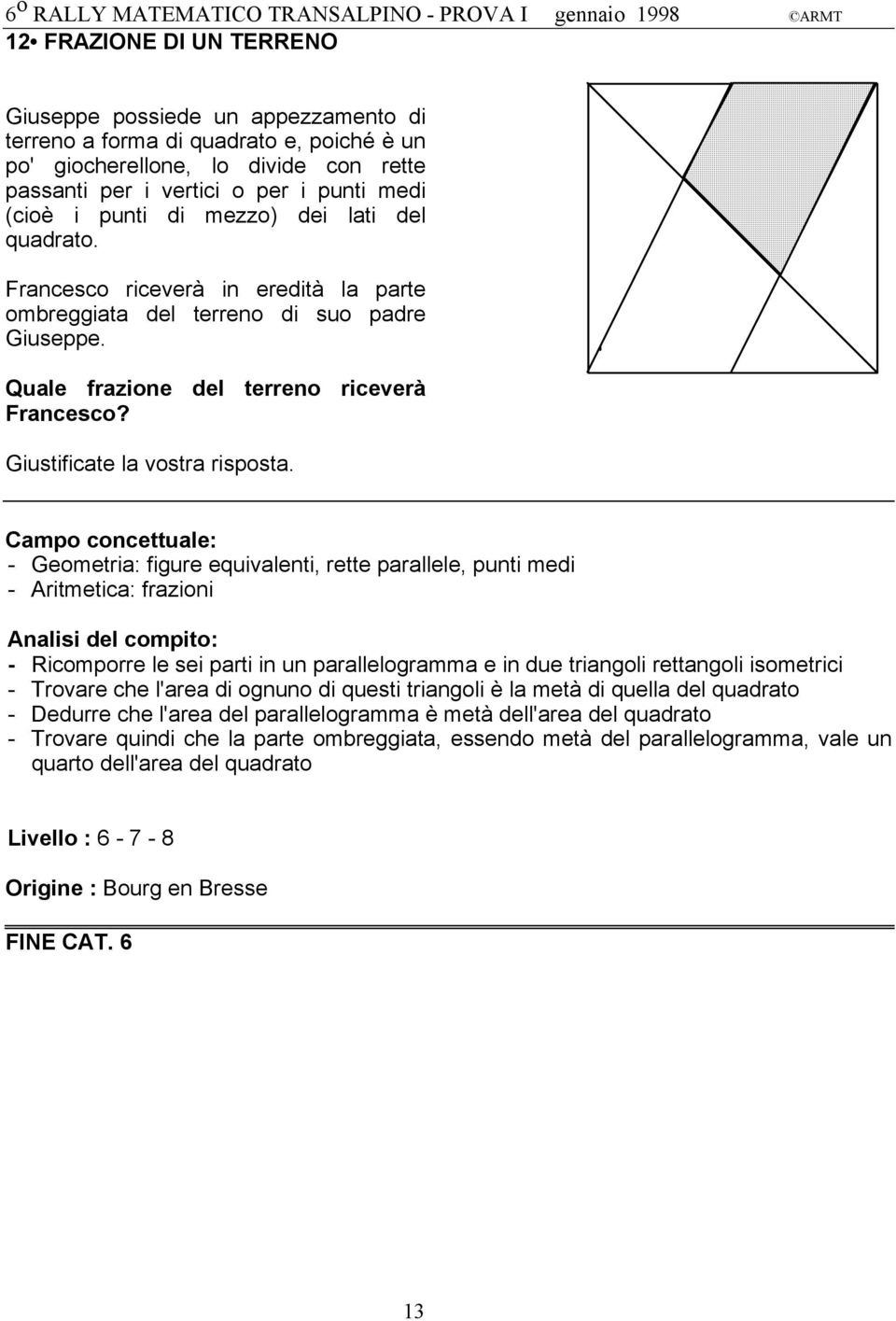 Quale frazione del terreno riceverà Francesco? Giustificate la vostra risposta.