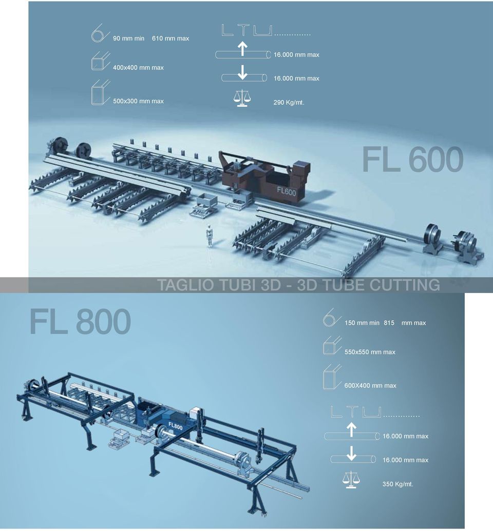 FL 600 TAGLIO TUBI 3D - 3D TUBE CUTTING FL 800 150 mm min