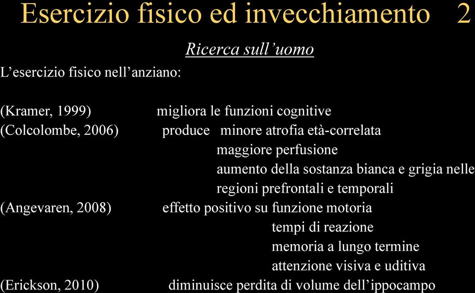 perfusione aumento della sostanza bianca e grigia nelle regioni prefrontali e temporali effetto positivo su funzione