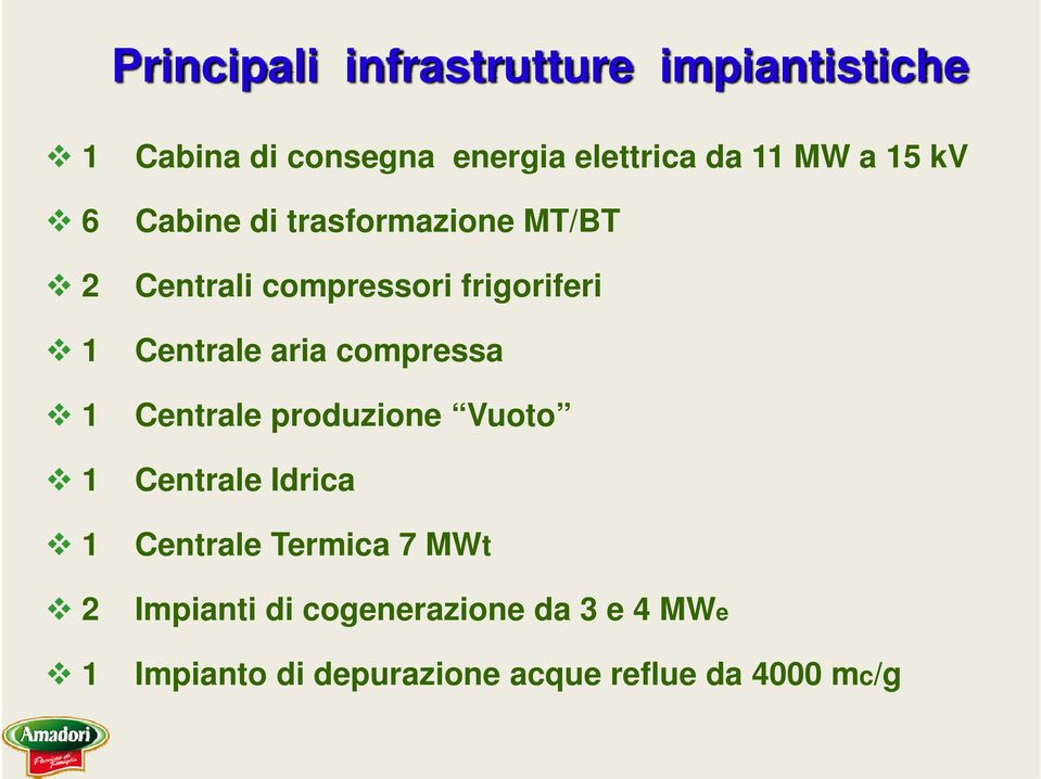 aria compressa 1 Centrale produzione Vuoto 1 Centrale Idrica 1 Centrale Termica 7 MWt 2