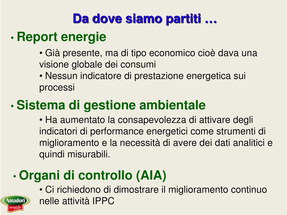 attivare degli indicatori di performance energetici come strumenti di miglioramento e la necessità di avere dei dati