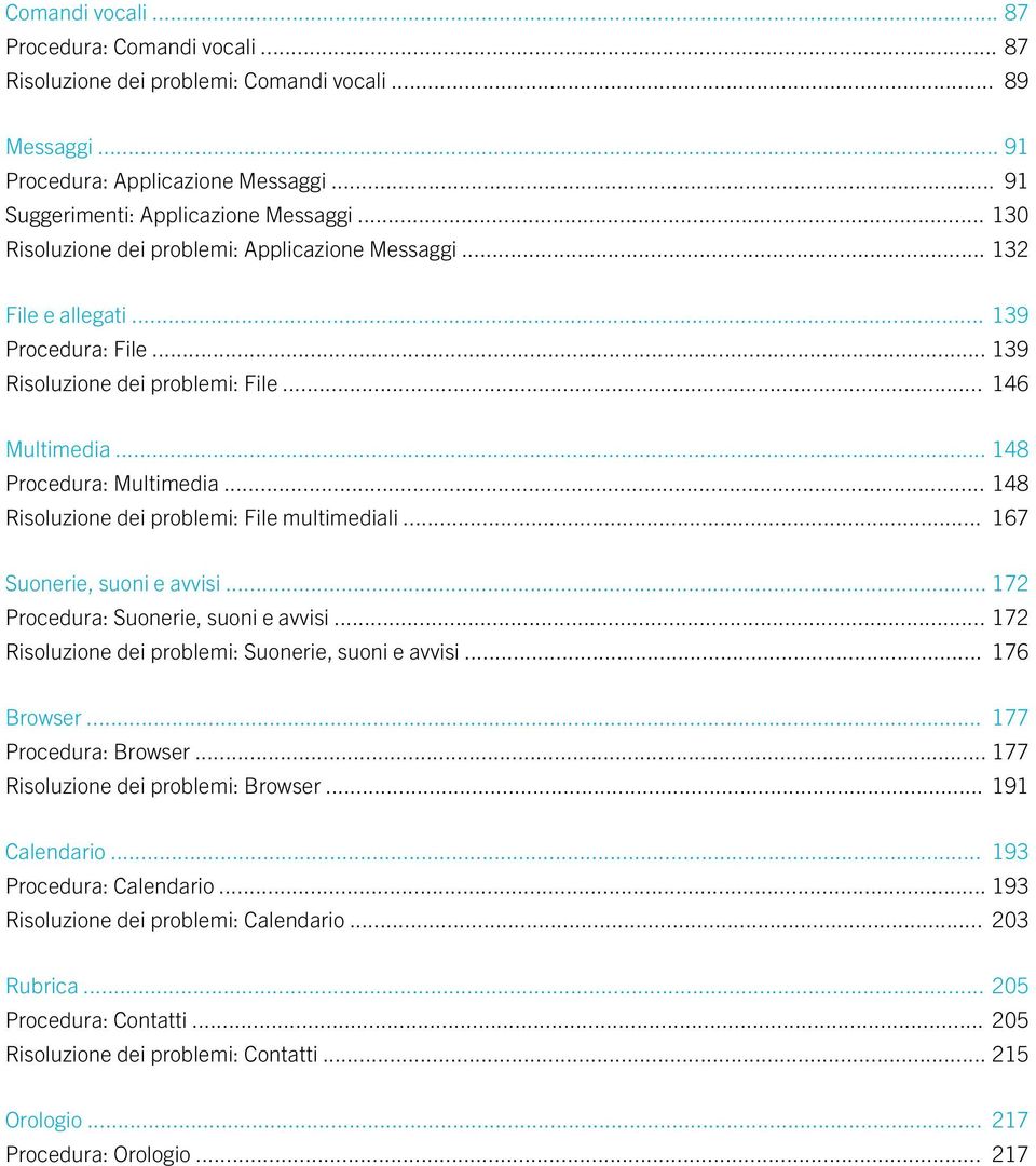 .. 148 Risoluzione dei problemi: File multimediali... 167 Suonerie, suoni e avvisi... 172 Procedura: Suonerie, suoni e avvisi... 172 Risoluzione dei problemi: Suonerie, suoni e avvisi... 176 Browser.