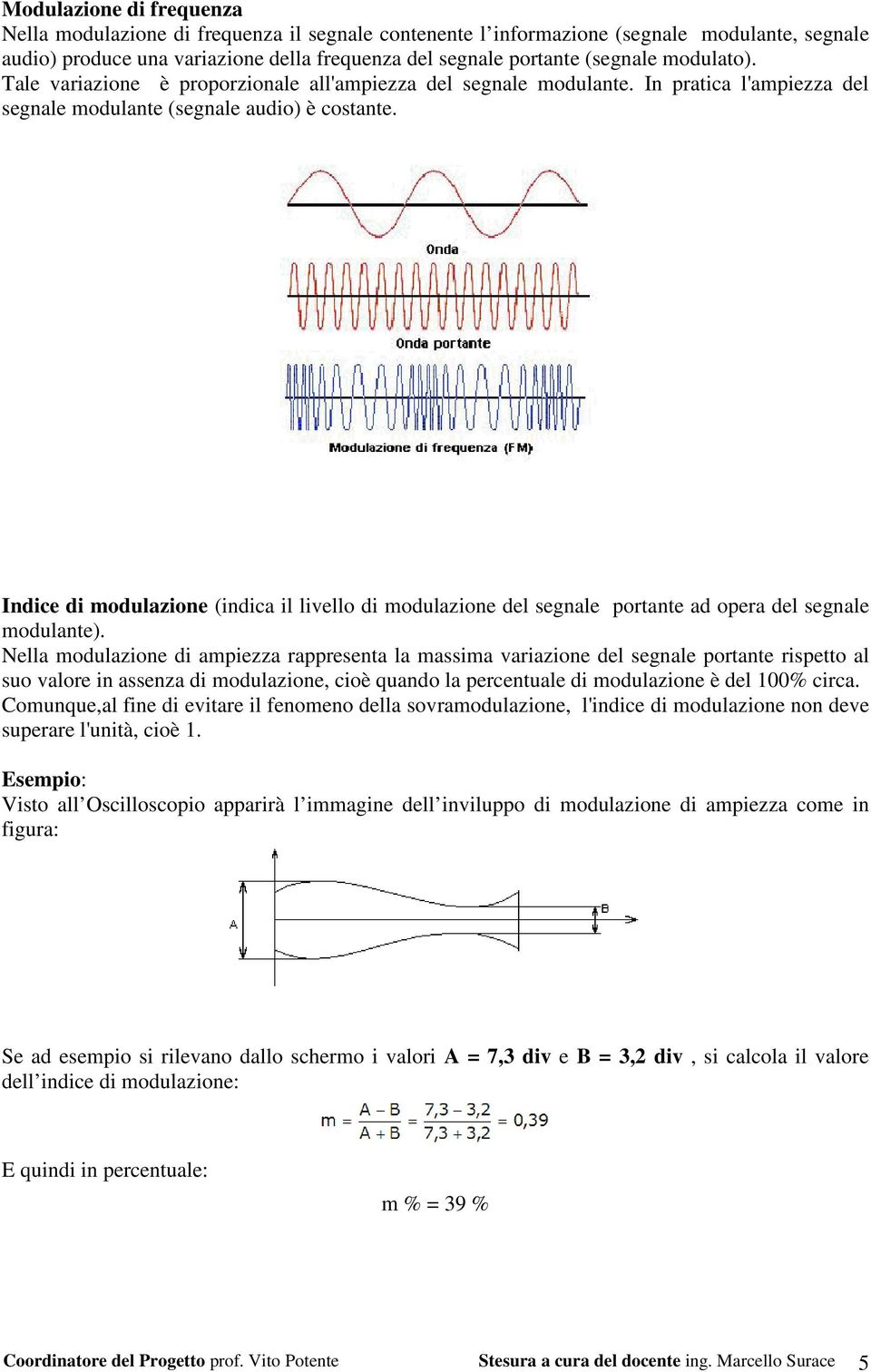 Indice di modulazione (indica il livello di modulazione del segnale portante ad opera del segnale modulante).