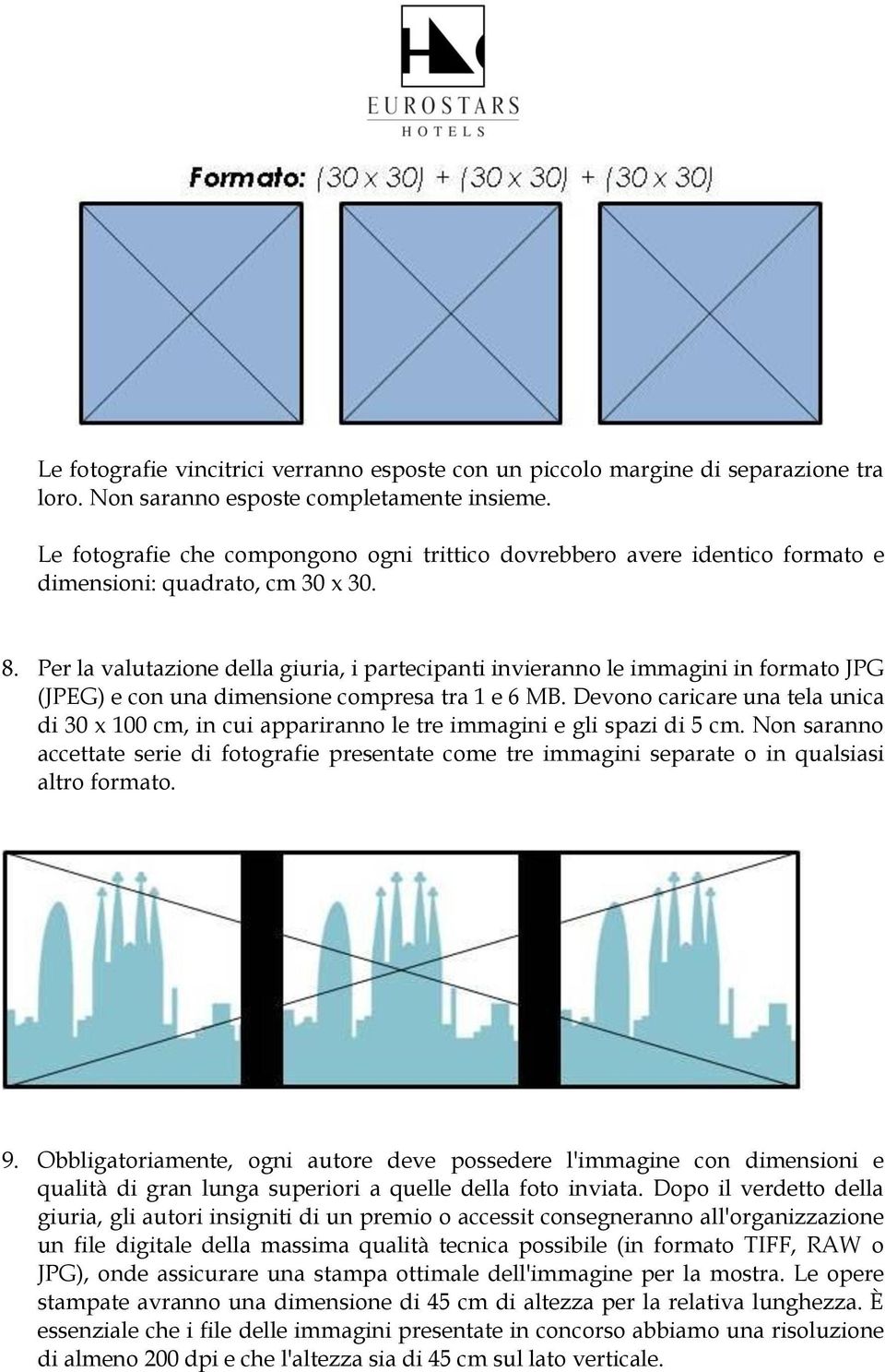 Per la valutazione della giuria, i partecipanti invieranno le immagini in formato JPG (JPEG) e con una dimensione compresa tra 1 e 6 MB.