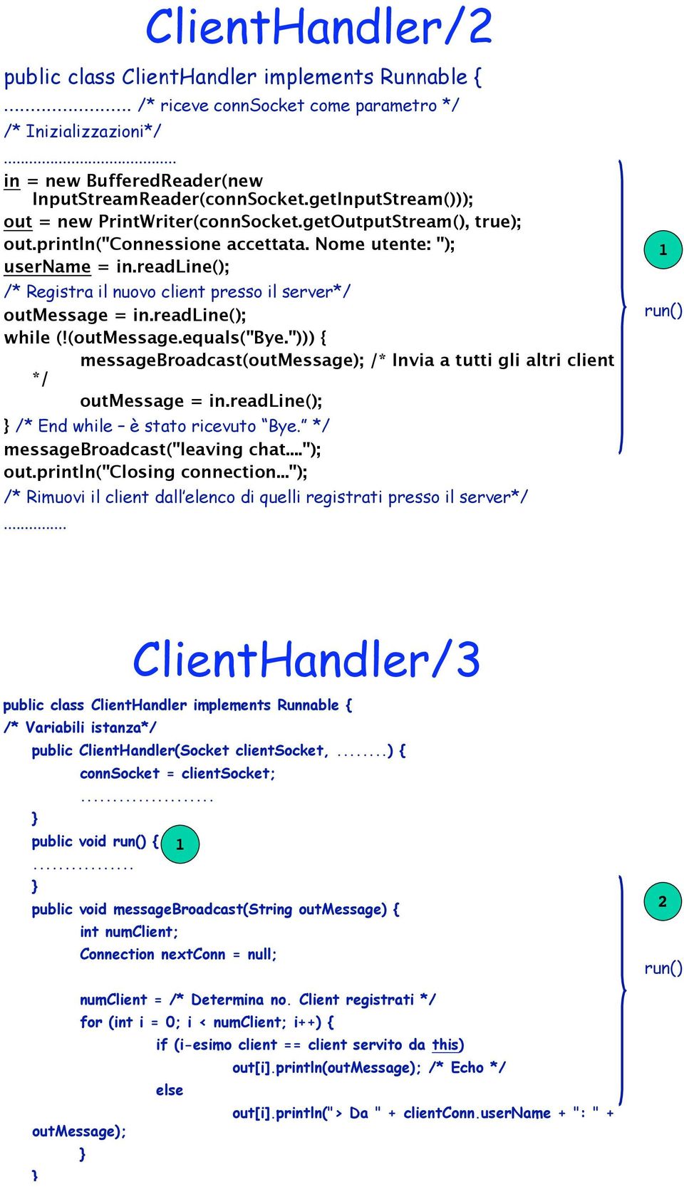 readline(); /* Registra il nuovo client presso il server*/ outmessage = in.readline(); while (!(outmessage.equals("bye.