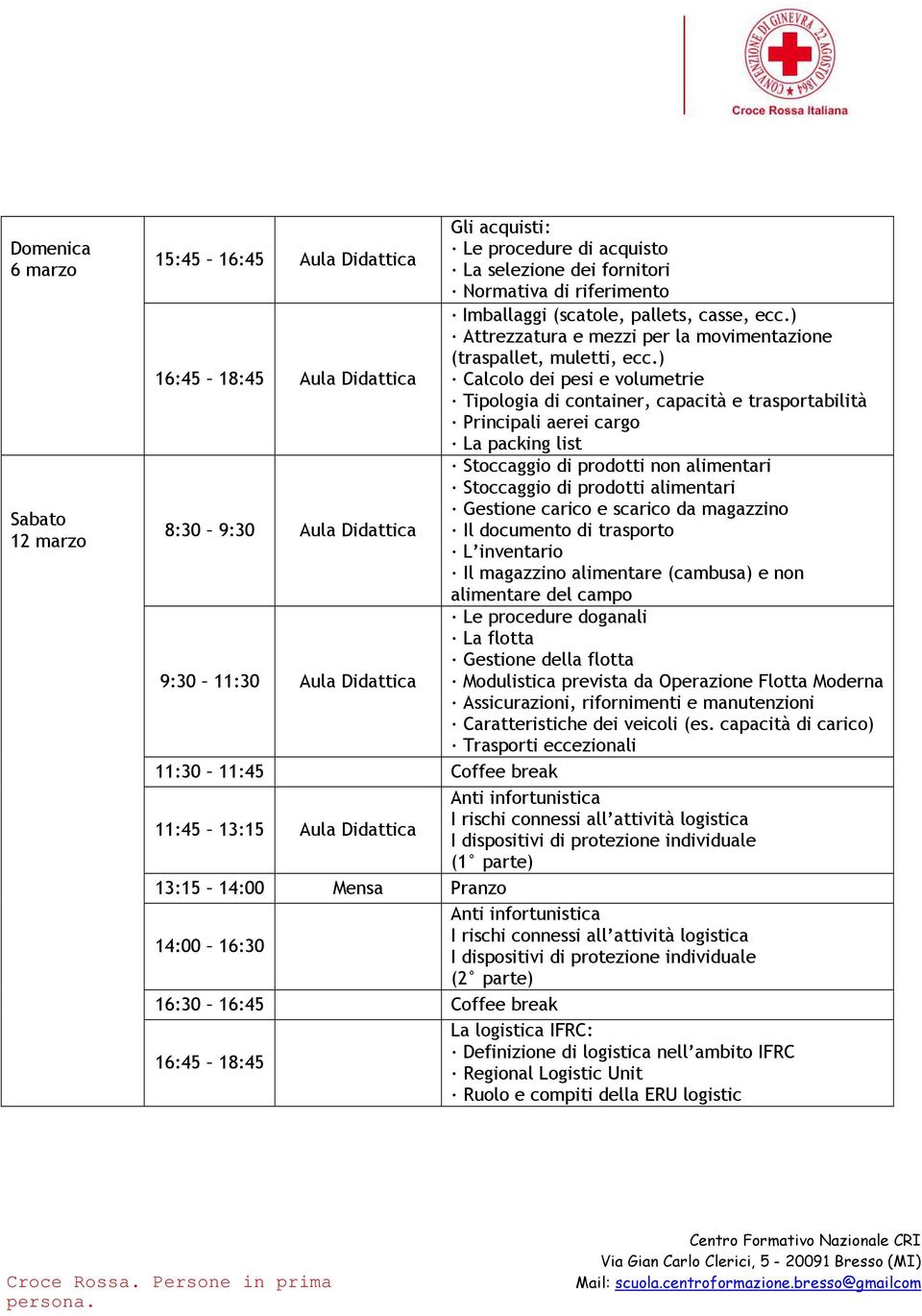 ) Calcolo dei pesi e volumetrie Tipologia di container, capacità e trasportabilità Principali aerei cargo La packing list Stoccaggio di prodotti non alimentari Stoccaggio di prodotti alimentari